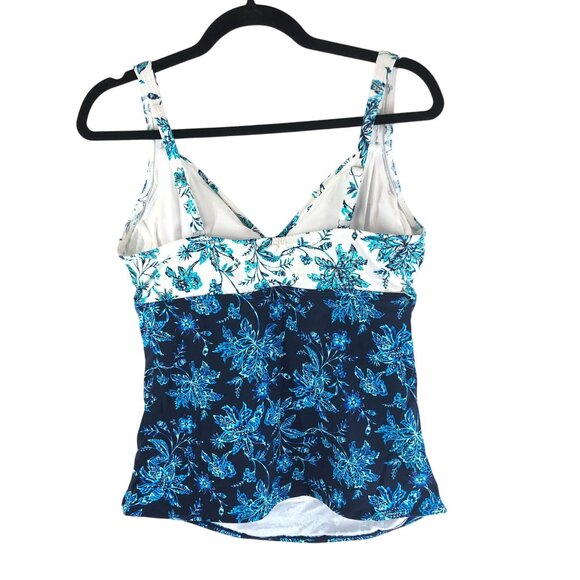 Lands End Wrap Underwire Tankini Swim Top Tummy Control Underwire Blue 8 - Picture 4 of 5